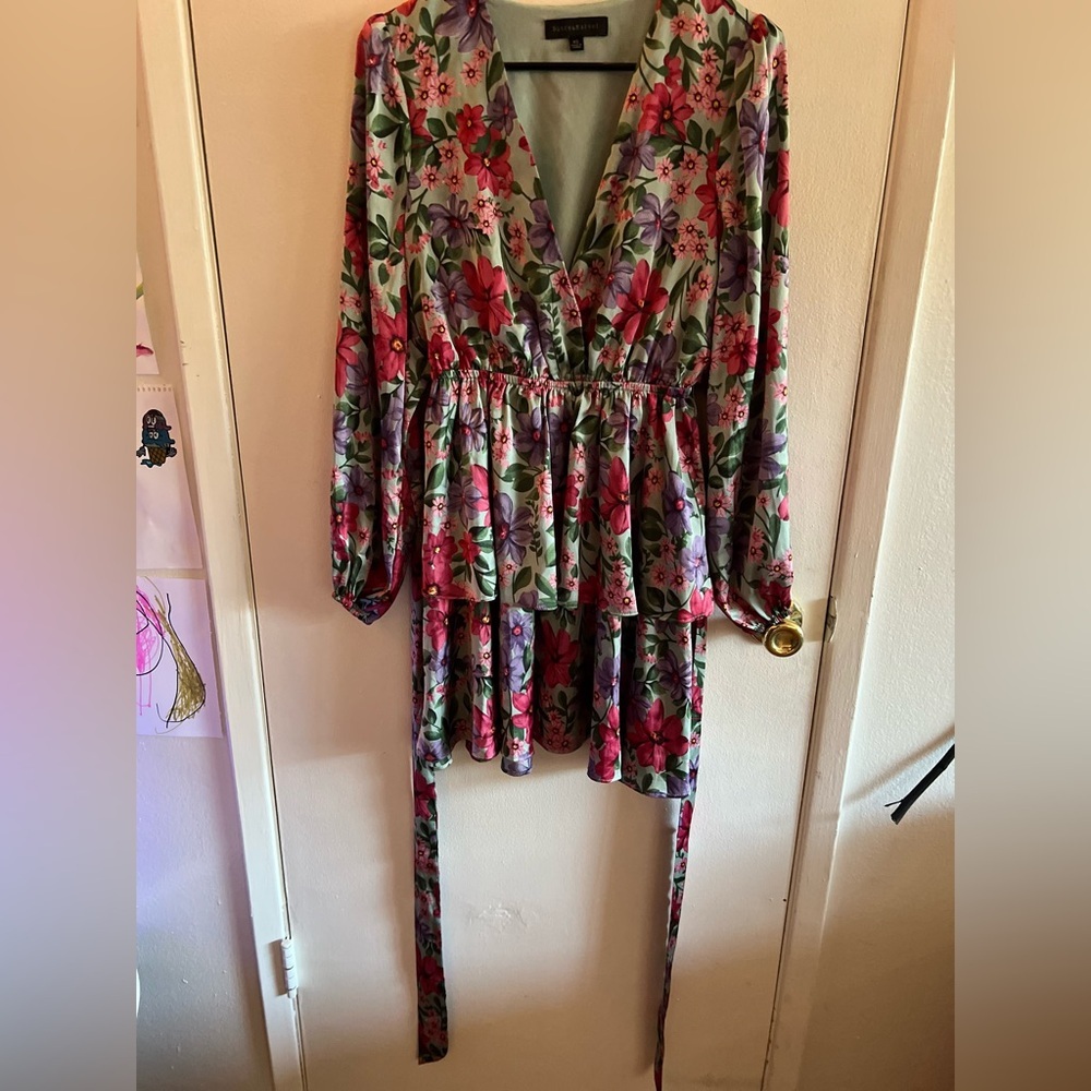 Dance & Marvel Floral Long Sleeve Dress - Pink and Purple - Picture 4 of 9